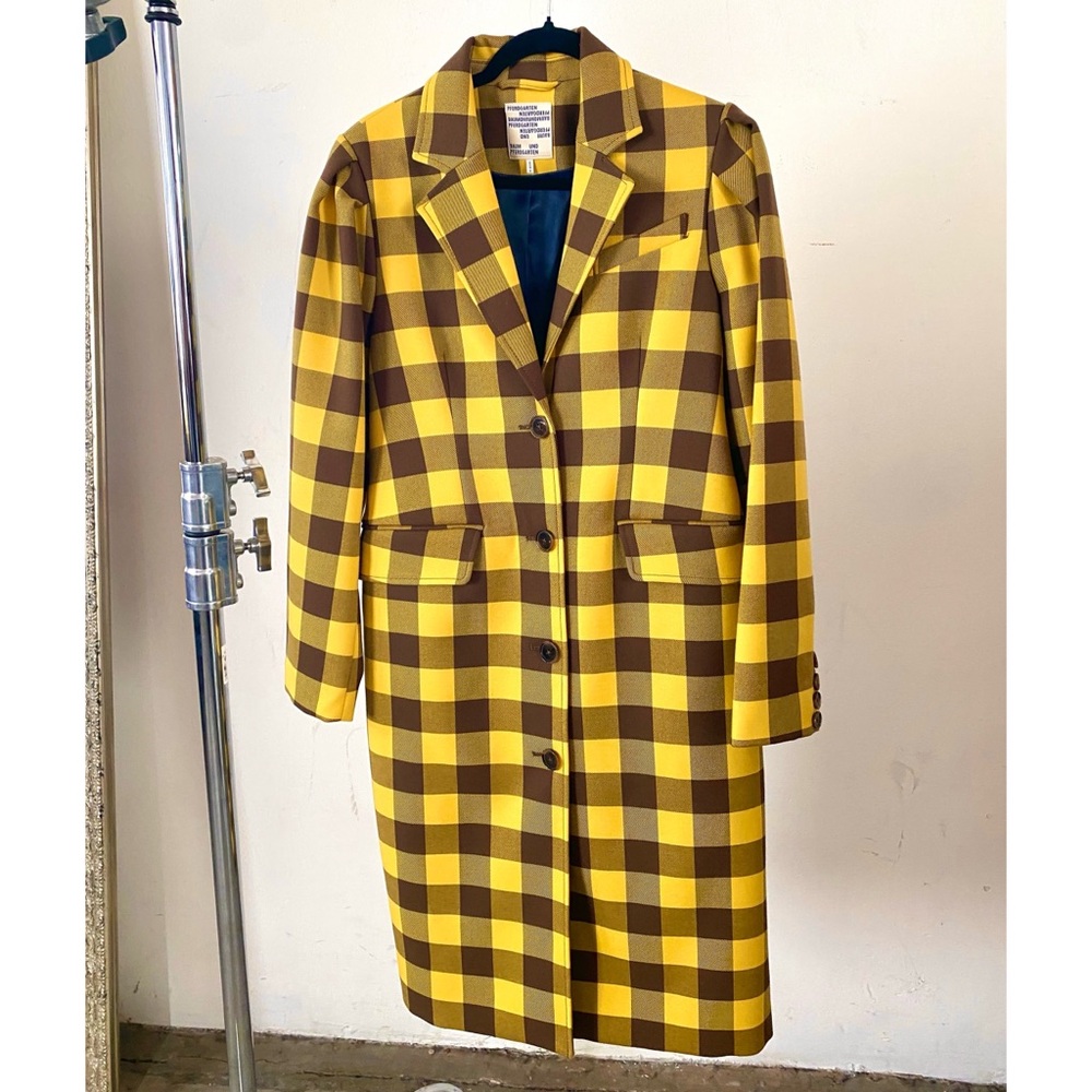 Baum und Pferdgarten yellow and brown checkered puff sleeve coat size medium